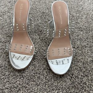 BCBGeneration Clear and Silver Studded Sandals